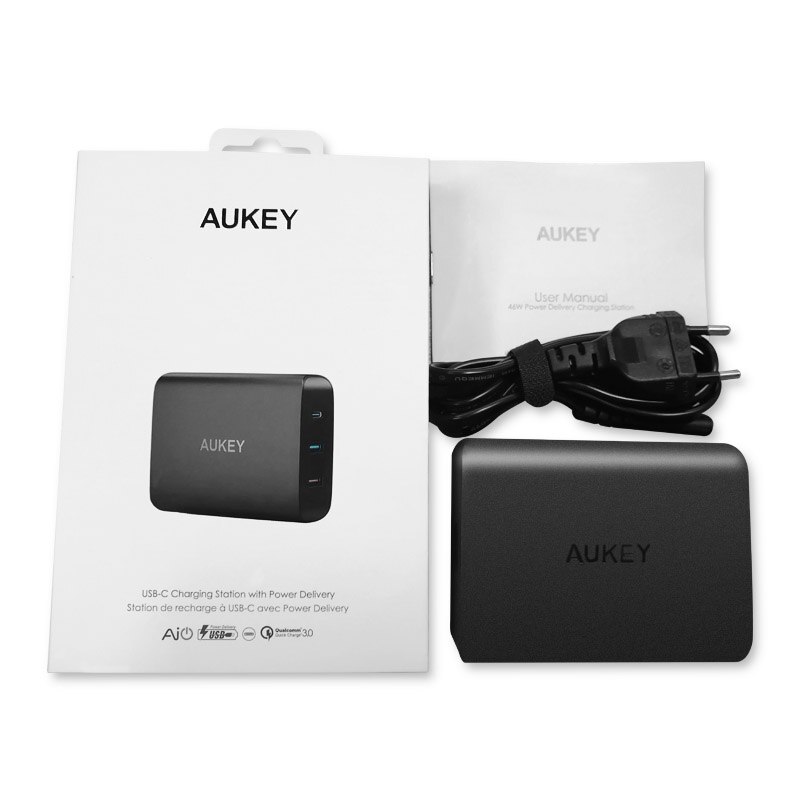 Aukey 74.5W 3-Port Laadstation Usb C Lader Met 46W Pd 3.0 & 18W qc 3.0 Met Ac Kabel Mobiele Telefoon Charer Adapter: EU Plug