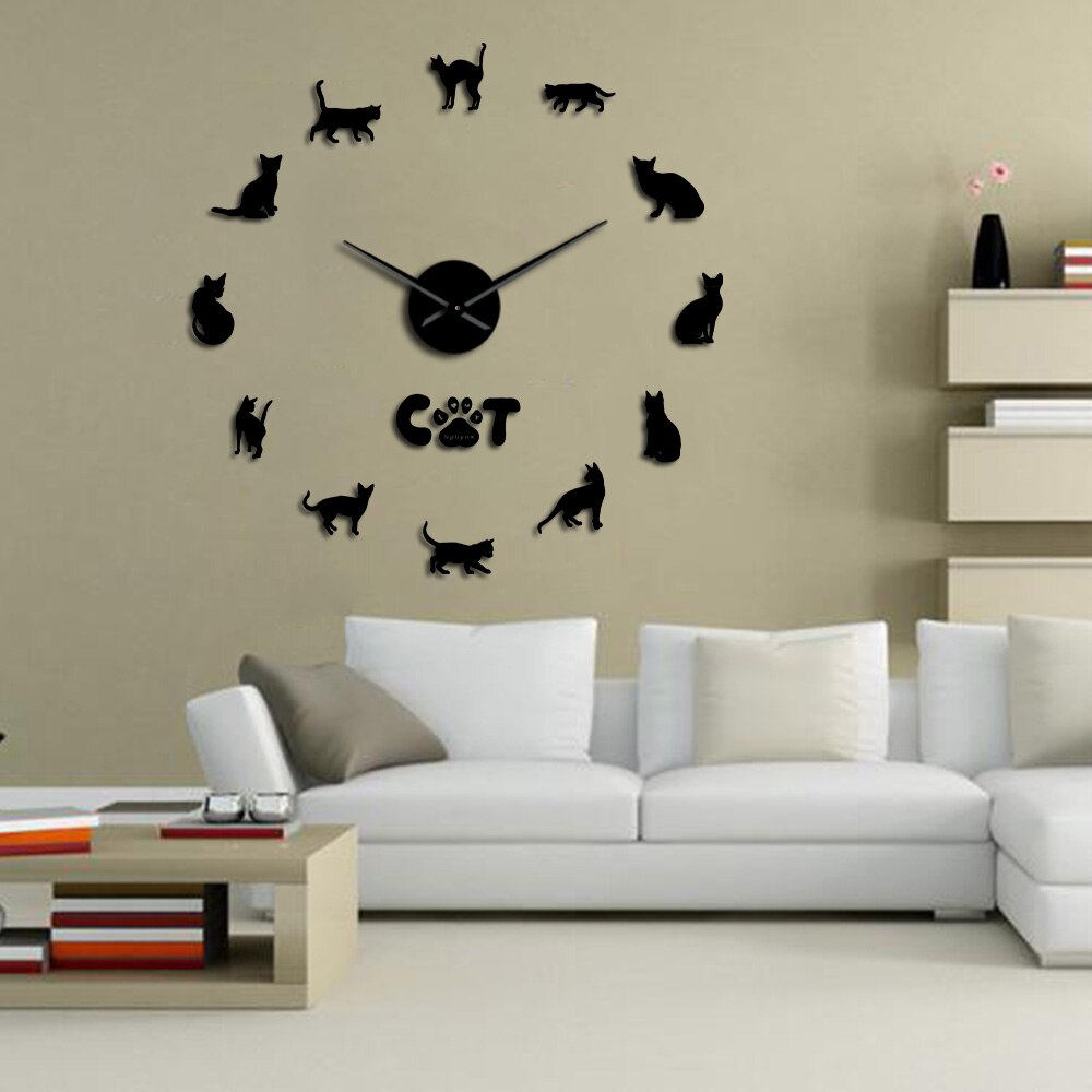 Hairless Cat Sphynx Cat 3D DIY Wall Clock Mirror Sphinx Cat Frameless Large DIY Wall Watch Kit Cat Breed Wall Art Sticker Decor