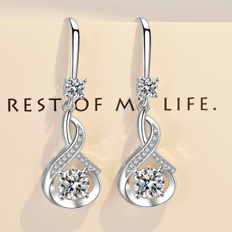 Nehzy S925 Stempel Zilver Vrouw Mode Sieraden Crystal Zircon Hollow Water Haak Type Lange Kwast Oorbellen: 572