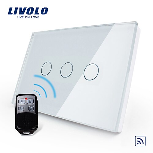 Livolo US/AU Standaard, Draadloze Schakelaar, VL-C303R-81VL-RMT-02, crystal Waterdicht Glass Touch Screen Lichtschakelaar & Mini Remote: White
