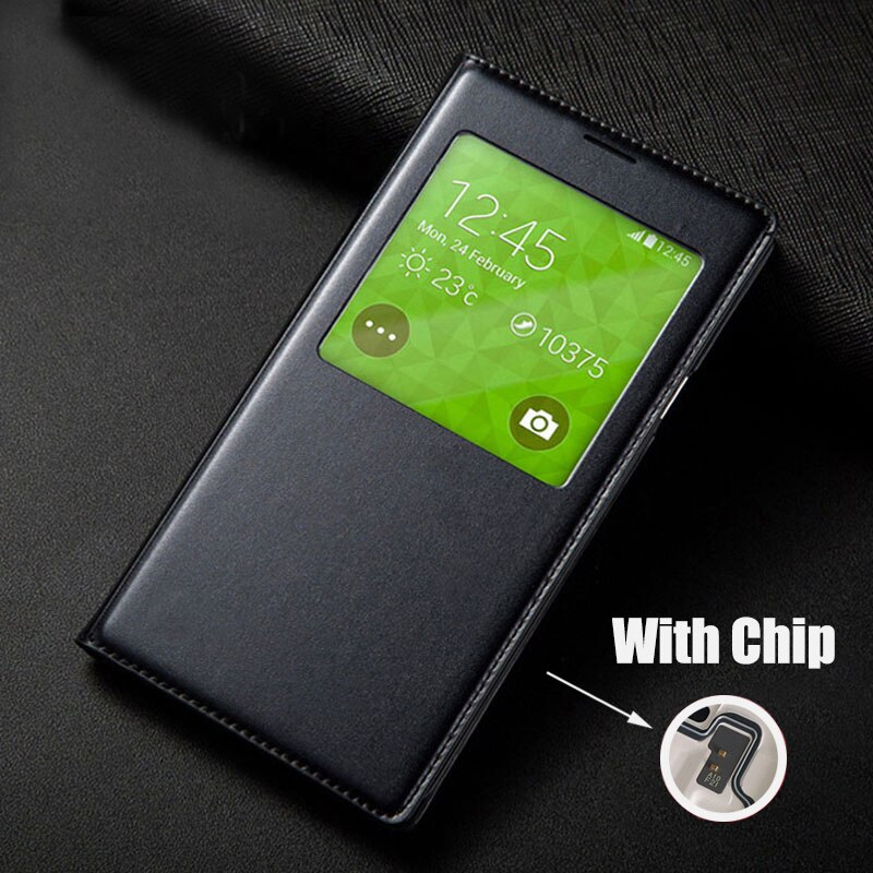 Cubierta del teléfono de cuero caso de Vista inteligente para Samsung Galaxy S5 SV S 5 G900A G900I G900F G900 G900H G900FD SM-G900F SM-G900H caso