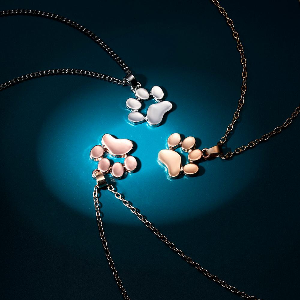 Gold Rose Gold Silber Farbe Niedlichen Hund Pfote Hohl Katze Pfote Mit Herz Anhänger Schlüsselbein Kette Halskette Weibliche Süße Schmuck