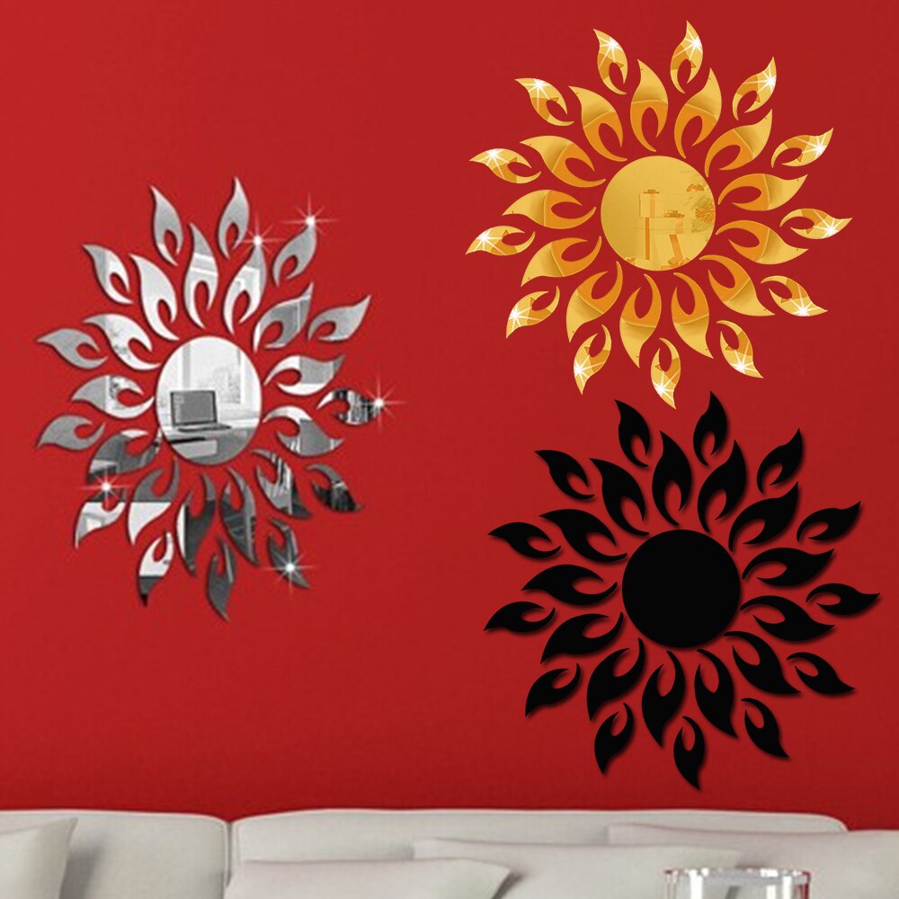 1pc ps materiale solsikke spejl wallstickers reflekterende klistermærke hjem stue dekoration wallstickers