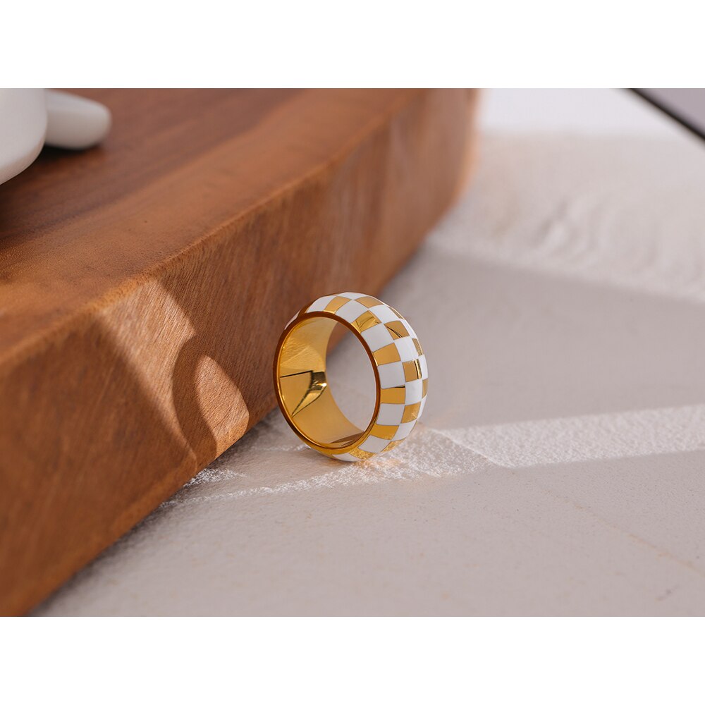 Yhpup emalje ternet rund ring 316l rustfrit stål metal charm fingerring til kvinder smykker bague acier inoxidable