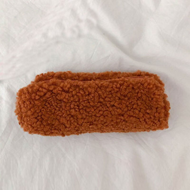 1PC Kawaii Soft Fluffy Pencil Bag Plush Pencil Case with Lovely Soft Colors Cute Stationery School Supplies Stationery: coffee