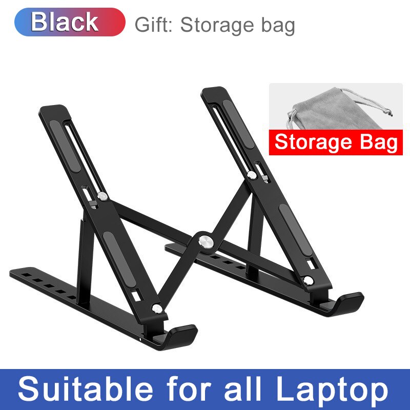 Mini Portable Aluminium Laptop Stand Foldable Notebook Support Laptop Base Macbook Air Pro Ipad Tablet Holder Adjustable Bracket: Black