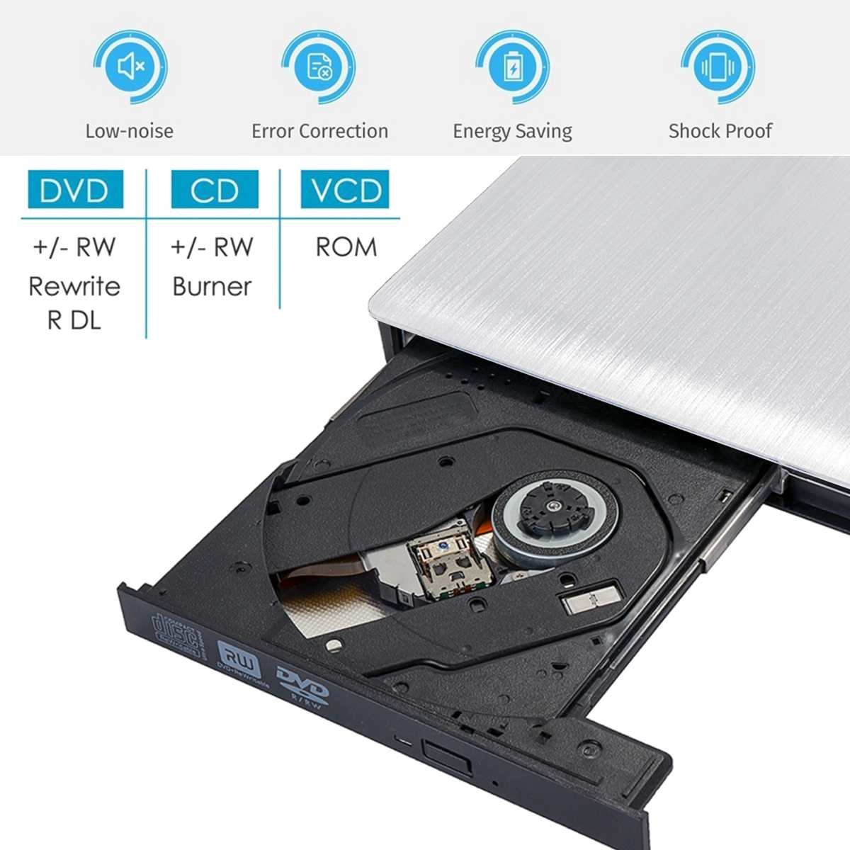 Wit USB 3.0 Slim Externe DVD RW CD Writer Brander Reader Speler Optische Drives Voor Laptop PC