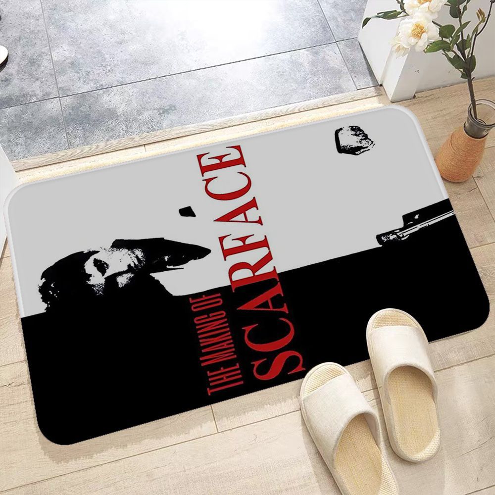 Film Scarface Vloermat Goedkoper Anti-Slip Moderne Woonkamer Balkon Bedrukt Modern Interieur Flanellen Mat: 800mm x 800mm / Black