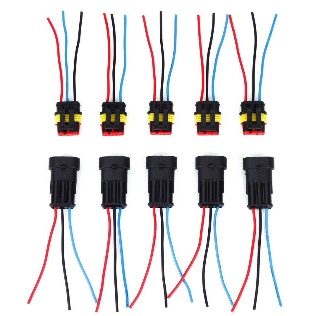 10Set 2/3/4Pin Plug Terminal Wire Connector Sealed Waterproof Electrical Car SUV Motorbikes Boats, Jet Ski: 3 Pin with 10cm wire