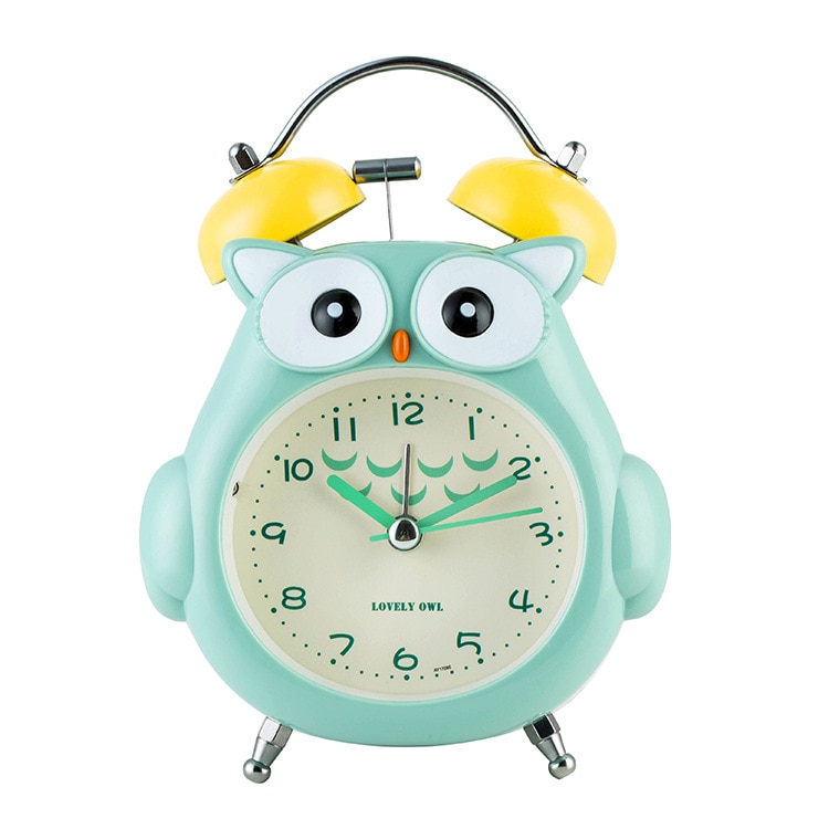 Childrens owl Alarm Clock Cute Bird Clock Children Cartoon Lovely Bedroom Double Bell Silent No Ticking Night Light Alarm Clocks