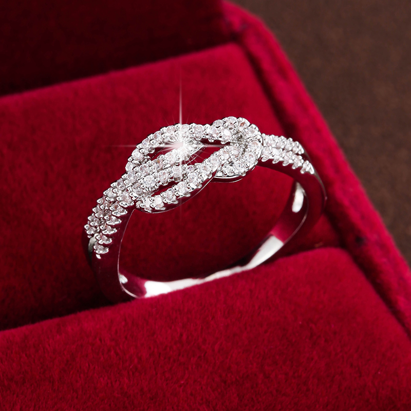 Unikalne dwukolorowe pierścionki kręty węzeł dla kobiet Zaręczyny ślubne Eleganckie akcesoria jubilerskie: 9 / Srebrny