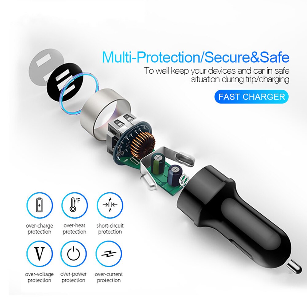 Mini USB Car Charger For iPhone 11 Pro Mobile Phone Chargers Fast Charging With LED Display 3.1A Dual USB Charger Adapter in car