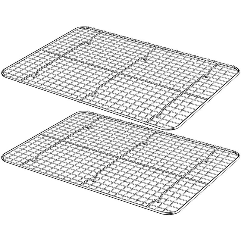 2 uds. Rejilla de alambre grueso de 304x12 pulgadas de rejilla para asado y refrigeración de acero inoxidable para hornear sartén y cocinar: Default Title