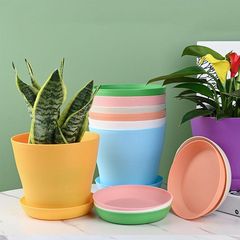 1pc Flower Pot Colorful Durable Resin Plant Flower Pot Tray Planter Garden Home Saucer Decoration Holes with Gloss a Draina S3E2