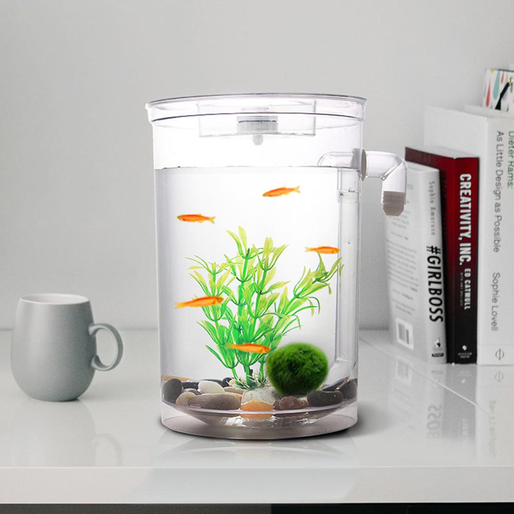 Mini pecera ecológica de escritorio para acuario, caja para peces autolimpiable: Blanco