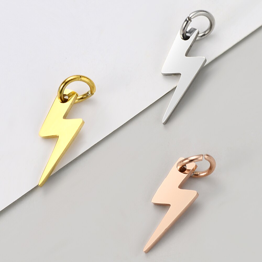 10pcs/Lot Mirror Polished Stainless Steel Lightning Charm for Making Necklace Bracelet Jewelry