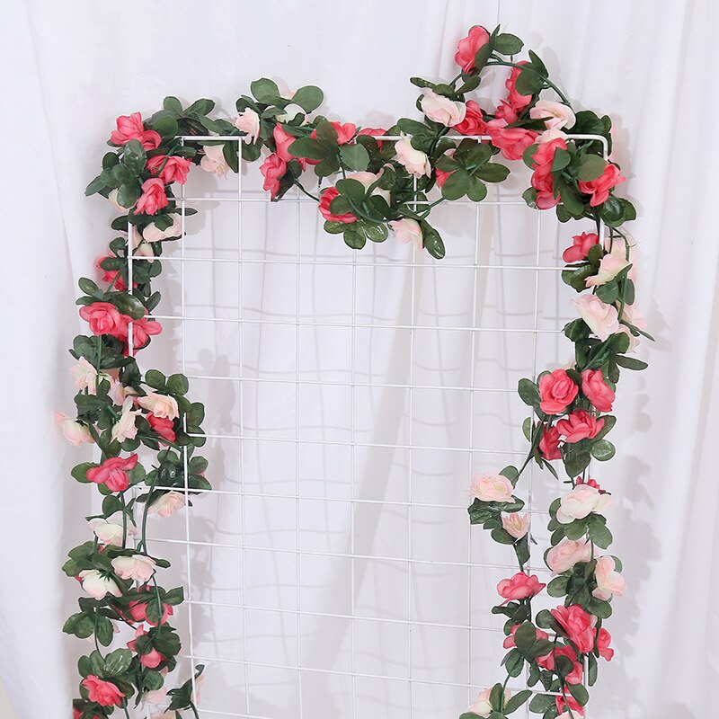 220cm silk rose wedding decoration ivy vine artificial flower arch decoration with green leaf wall garland