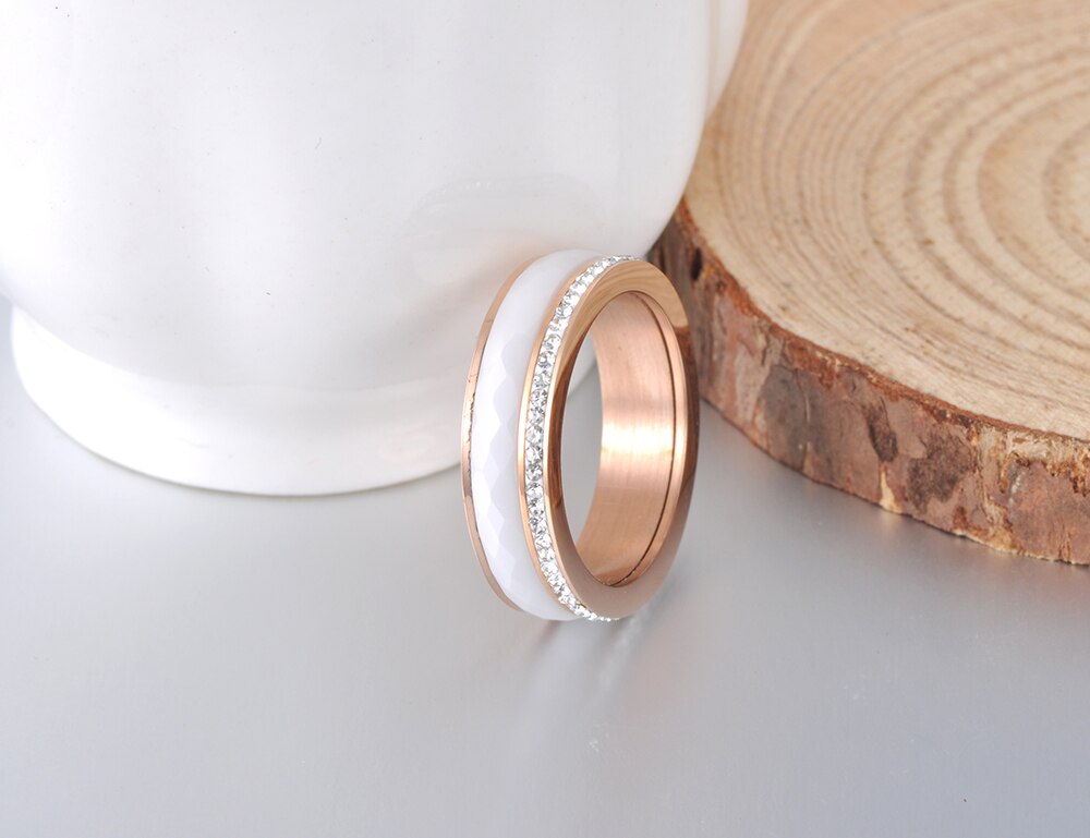 AENINE Classic Titanium Steel White Ceramics Rings Jewelry Gold Color Cubic Zirconia Wedding Engagement Rings For Women AR18056