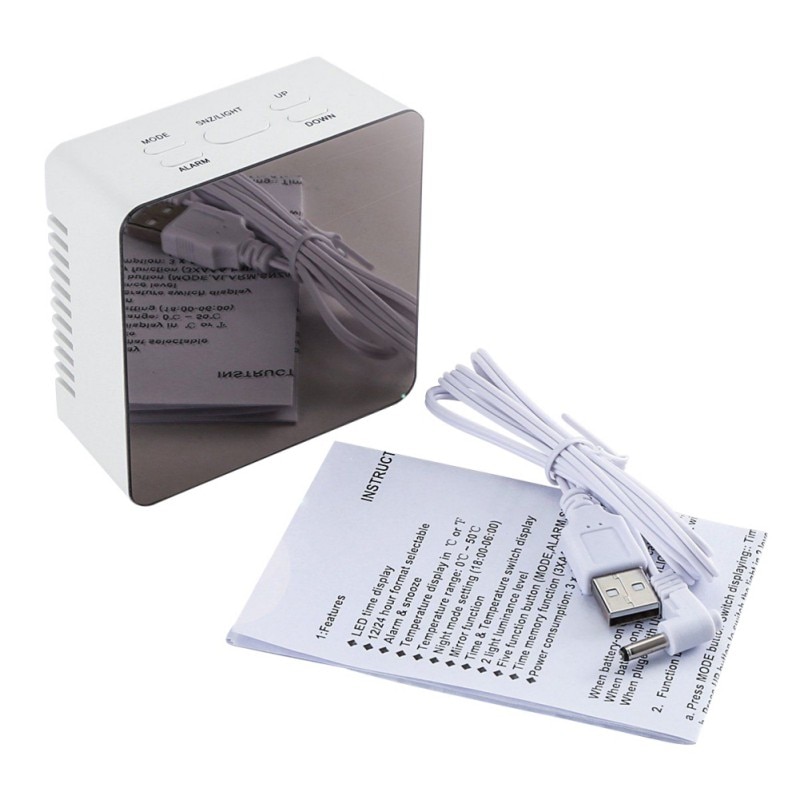 Digital Clocks USB Digital LED Alarm Clock 12H / 24H Snooze Function Mirror Clock Indoor Thermometer Electronic Desktop Clock