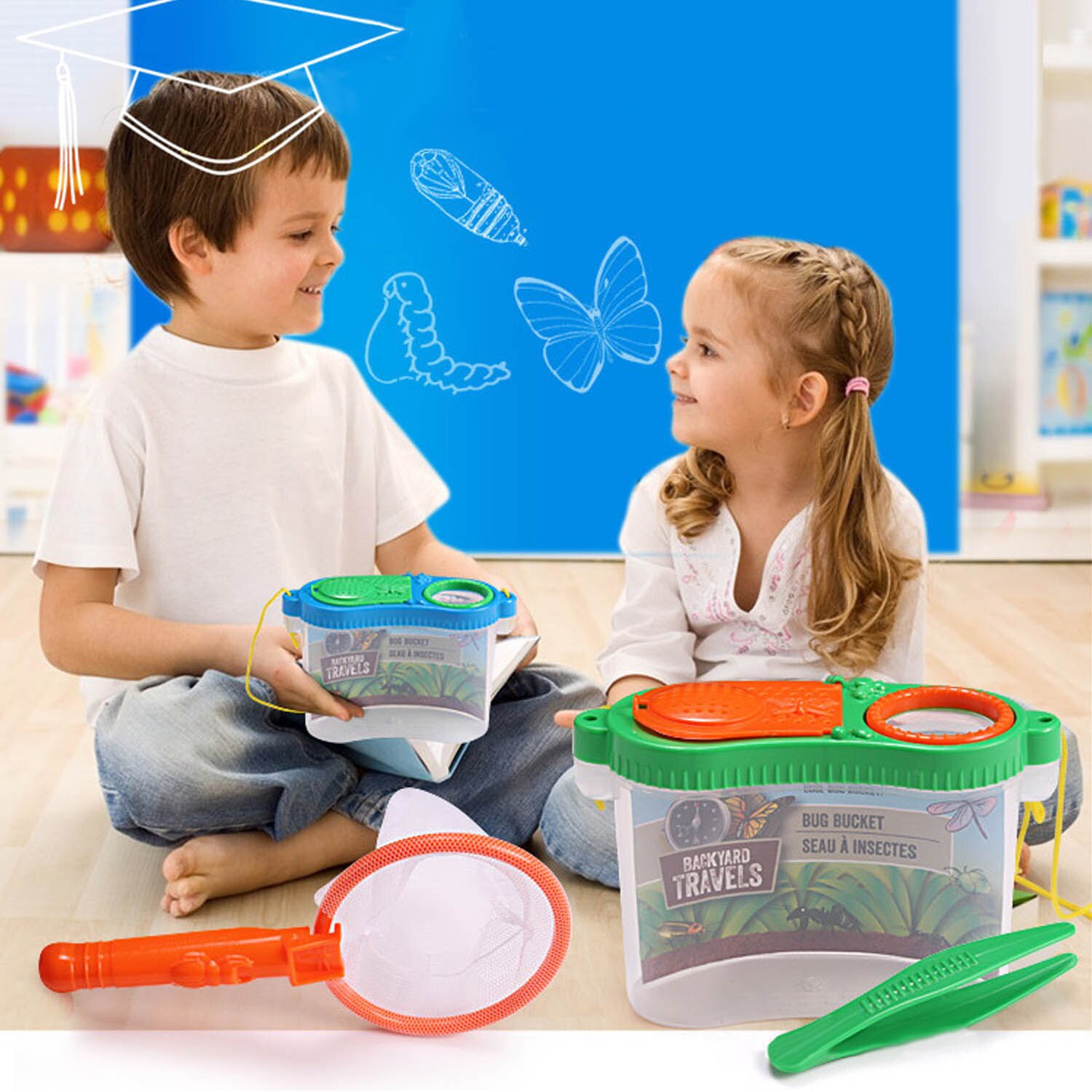 Besegad Kids Achtertuin Exploratie Bug Catchers Speelgoed Kit Bevat Vlinder Netto Pincet Insect Carrier met Vergroting Windows