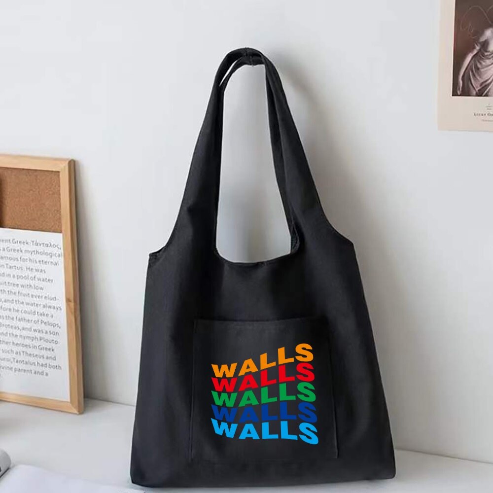 Trendy Boodschappentassen Opvouwbare Dames Canvas Schoudertassen Muren Gedrukt Student Shopper Tassen Travel Totes Werk Handtas: 5Walls011