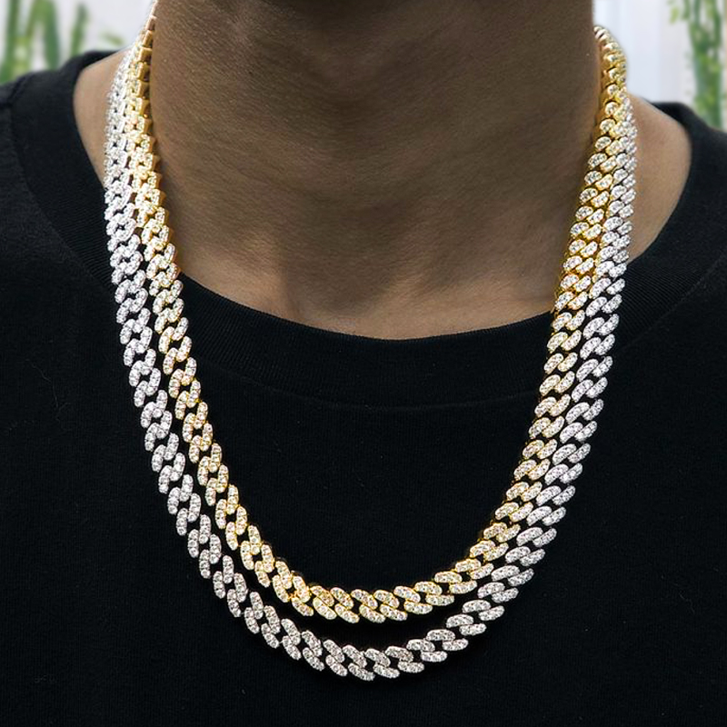 9MM Hip Hop Men Women Prong Cuban Link Chain Necklace Bling Iced Out 1 Row Rhinestone Paved Miami Cuban Chain Jewelry
