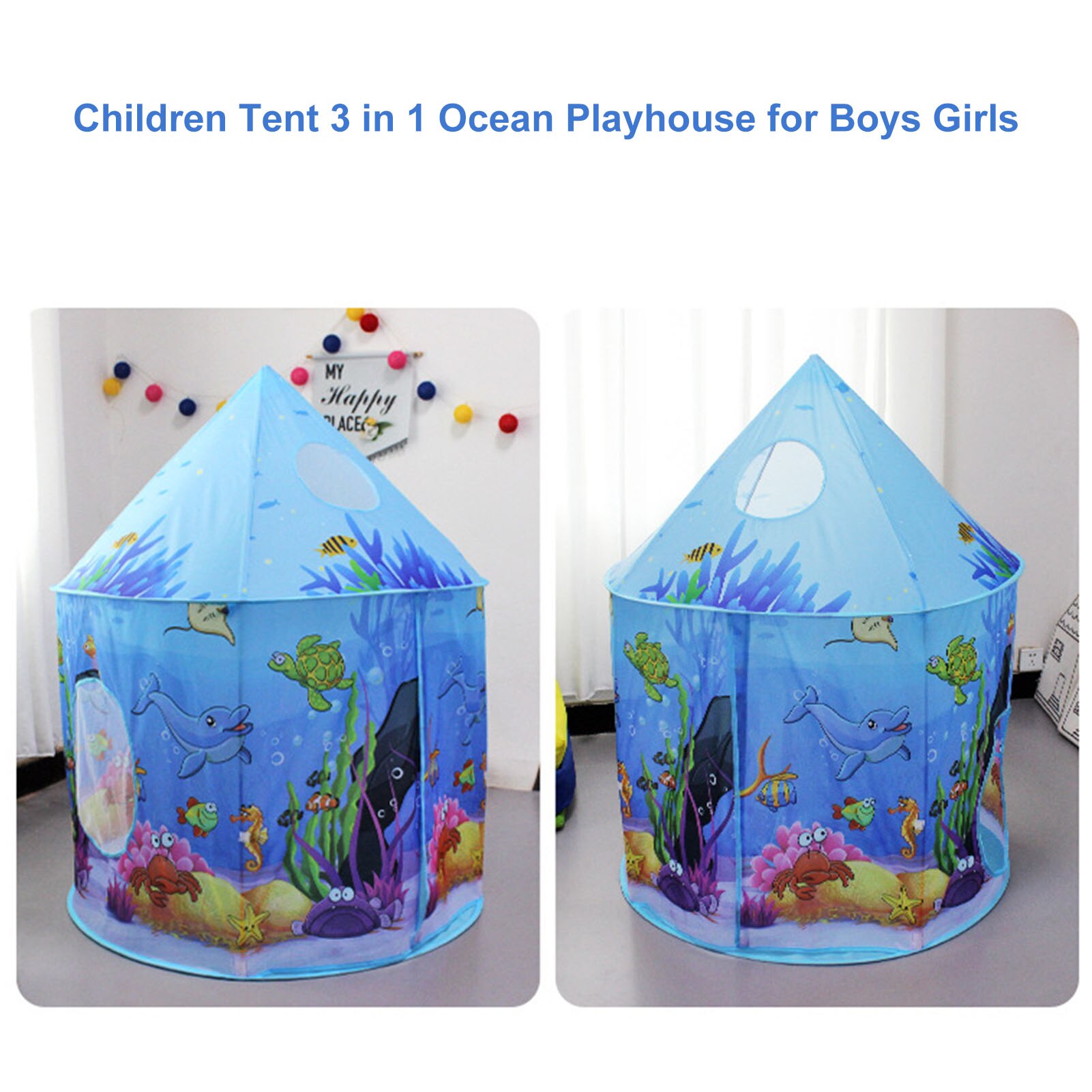 Børn marine yurt ocean legehus med havtelt tunnel bold pool børn indendørs telt 3 in 1 ocean legehus drenge piger