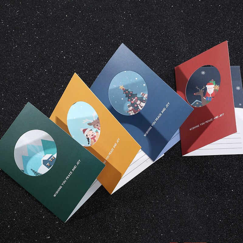 4pcs/pack Style Christmas Greeting Card Year Blessing Card Cute Paper Card Message Card With Envelope inside