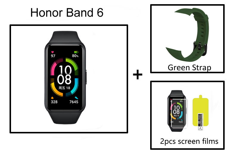 Original Honor Band 6 Smart Bracelet 1.47 Inch Swimming Waterproof Bluetooth Fitness Heart Rate Monitoring Music Calling: add Green Strap