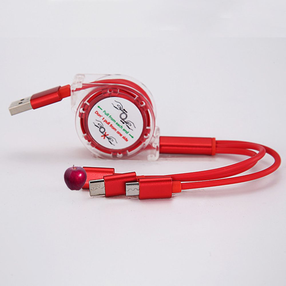 Multi Functionele 3 In 1 Usb Kabel Duurzaam Snelle Oplaadkabel Intrekbare Universele Telefoon Kabel Voor Iphone En Android: red