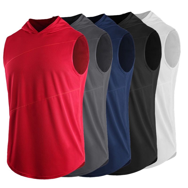 Hurtigtørrende t-shirt herre udendørs sport åndbar hætteløs ærmeløs t-shirt herre gym løbe t-shirt  b5036