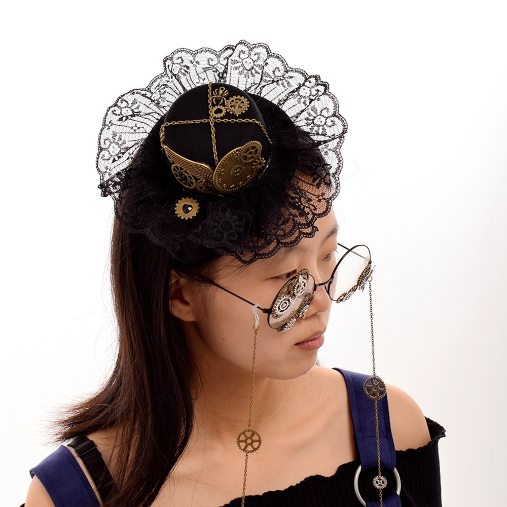 Lolita Bril Vintage Steampunk Gothic Punk Bril Met Ketting