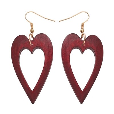 YULUCH-pendientes de madera con forma de corazón para mujer, aretes colgantes, hechos a mano, para: red