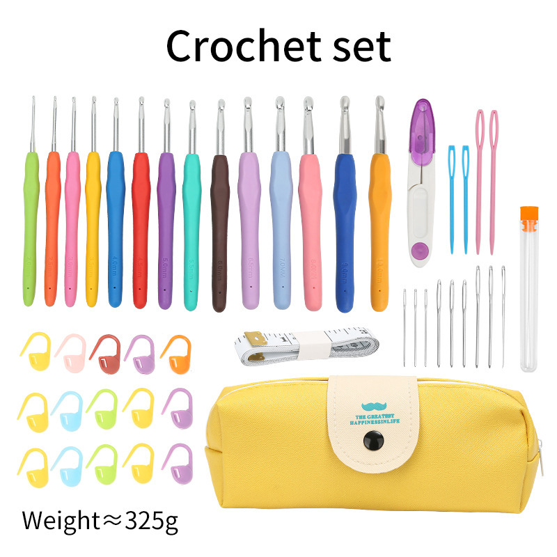 9/37pcs Ergonomic crochet hook set Extra Long Kit Crochet Needles Knitting Crochet Tricot Accessories for Beginners Comfortable: Pink