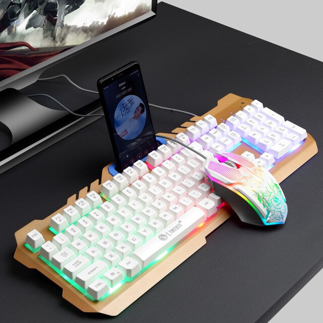 Gaming computer kablet mus tastatur sæt sæt farverig usb ergonomisk pc vandtæt tastatur optisk spil tastatur tastatur mus til mac: Hvid