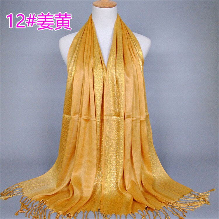 NEUE frauen Gold baumwolle einfarbig muslimischen kopf schal schals und wickelt pashmina bandana weiblich foulard damen hijab speichert: 5
