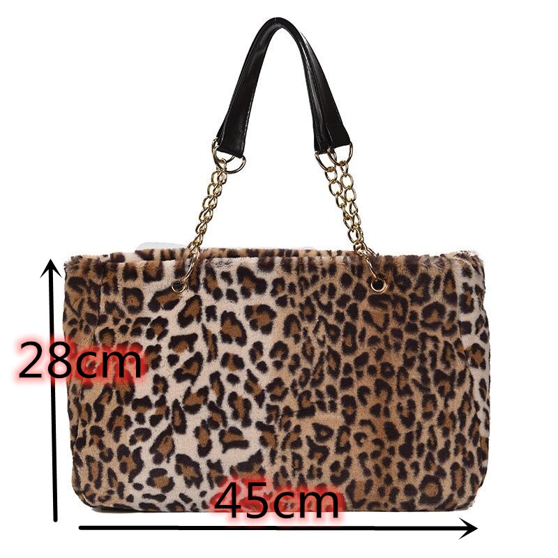 Imitatiebont grote capaciteit luipaard crossbody tas dames winter pluche schoudertas dames warme handtas meisje kerst