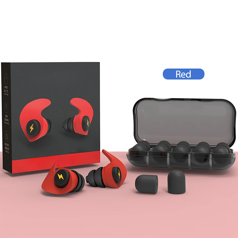 Bouchons d'oreilles pour moto, éponge en Silicone, bouchons d'oreille pour dormir, portables, insonorisés, mousse souple, Anti-bruit, bruit de voyage: Rouge