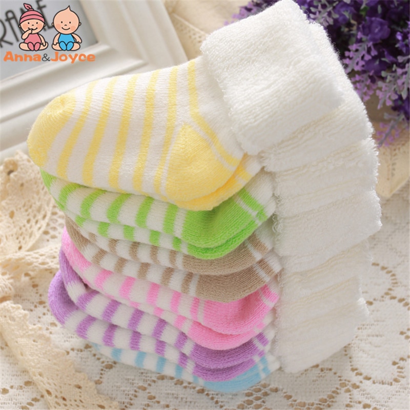 3pairs/Lot Winter Striped Terry Thick Warm Children Infant Boys and Girls Baby Socks Cotton Newborn 6Colors