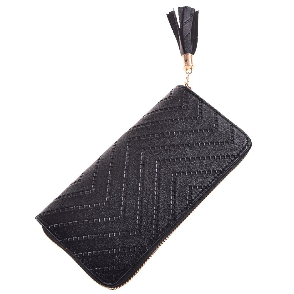 Mode Vrouwen Lady Lederen Kaarthouder Lange Portemonnee Clutch Checkbook Tassel Handtas Portemonnee: black