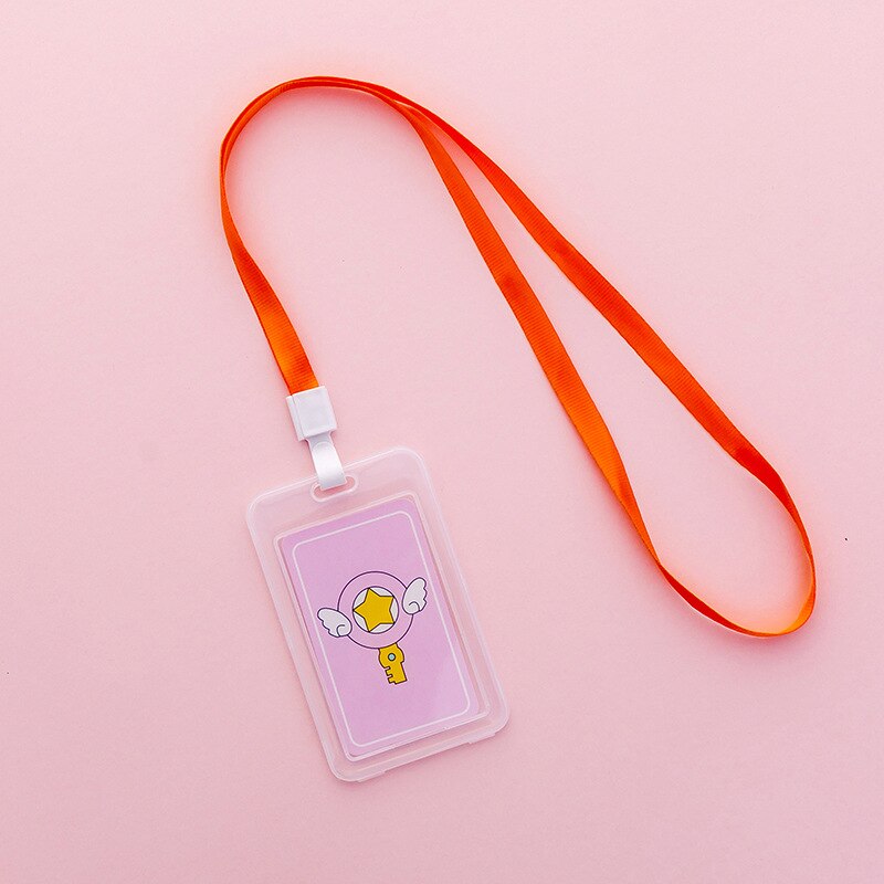 16 Styles Lovely Transparent ID Card Badge Holder Practical Kids Student Use Name ID Card Case Cover With Long Lanyard: F