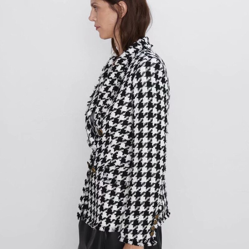 Rr dobbeltradede blazere kvinder houndstooth casual jakker kvinder langærmede jakkesæt kvindelige damer ht