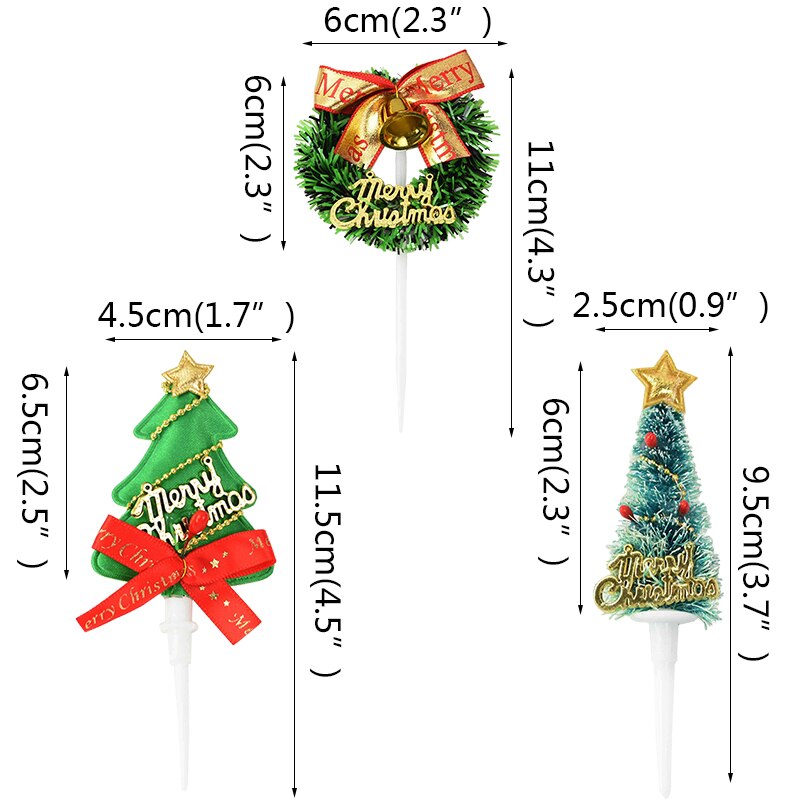 5pcs Christmas Cake Topper Mini Xmas Tree Wreath Shape Cupcake Topper for Merry Christmas Kids Favor Baking Dessert Decoration 7