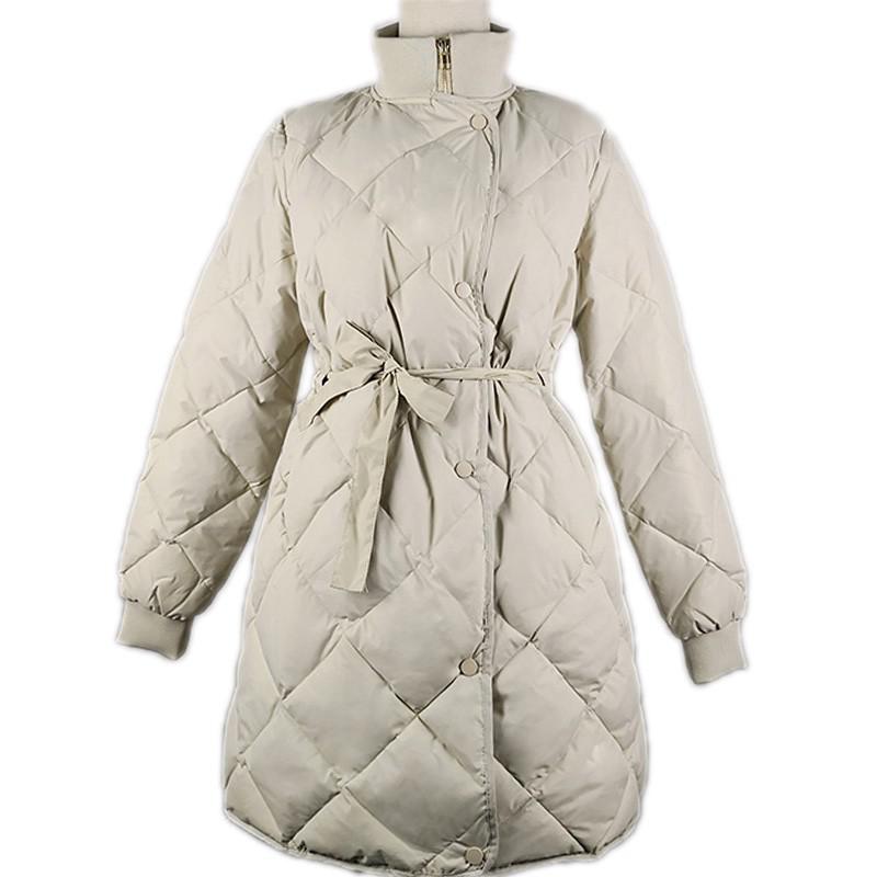 femmes longue doudoune hiver col montant Plaid blanc canard vers le bas manteau femme mince avec Blet Parkas Outwear: 3 / M