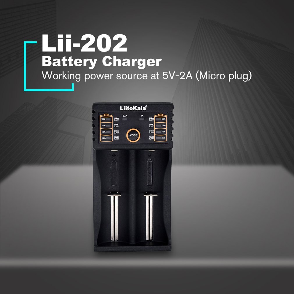 Liitokala Lii202 18650 Charger 26650 16340 14500 NiMH li-ion Batterij Smart Universal Battery Charger 5V 2A Ingang