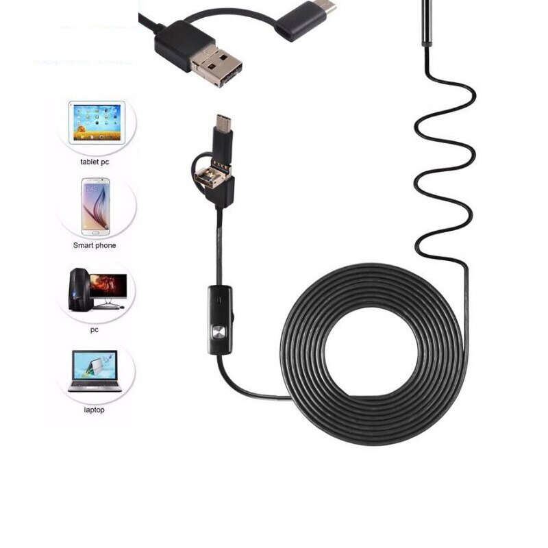 3-in-1 Endoscoop Camera 7mm USB Endoscoop Waterdichte Detectie Pijplijn Camera 2M Endoscoop Voor Android mobiele Telefoon PC