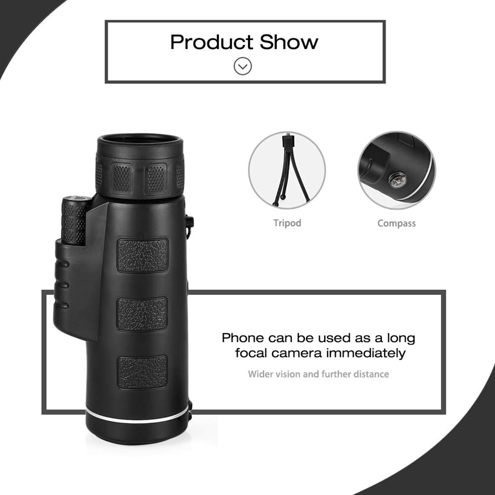 20-60x80 Longue-Vue, HD Télescope Monoculaire étanche avec Trépied, Sac de Transport et