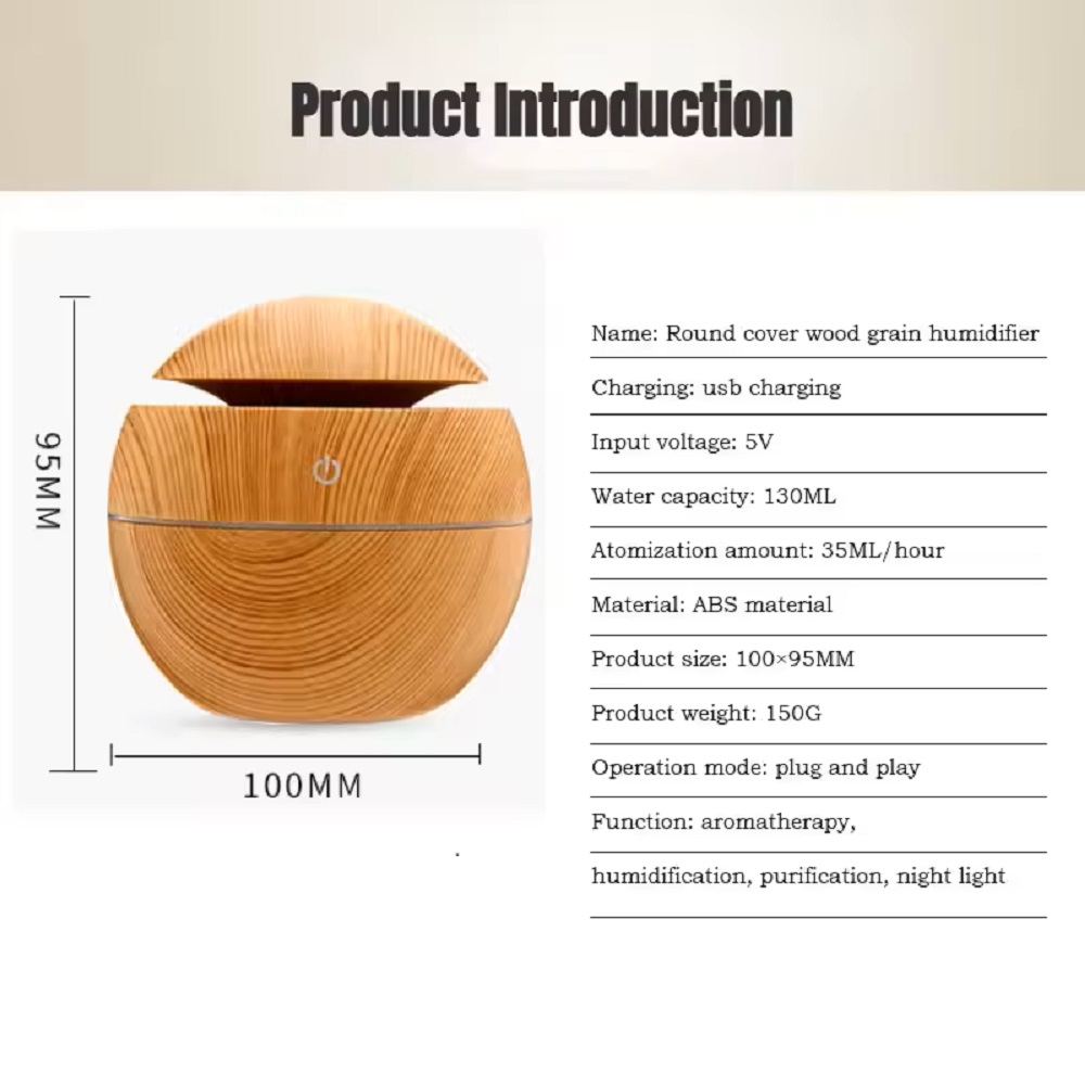 Pulverizador de niebla fría ultrasónico USB de 130ML, fragancia de aceite esencial, Mini humidificador de aire de grano de madera para el hogar, purificador difusor de Aroma de aire
