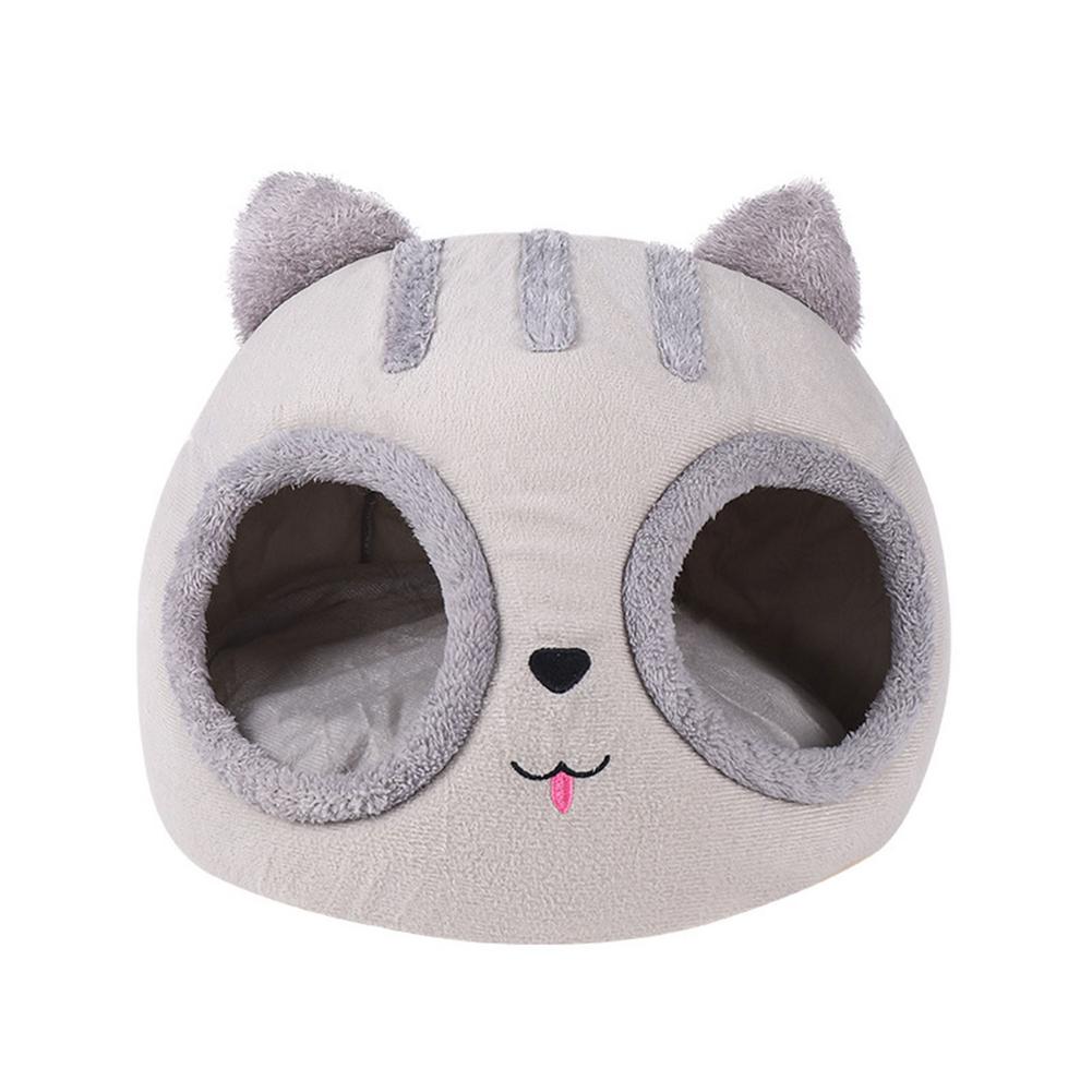 Cat Bed Cave Soft Covered Cat Bed Cat Head Shaped Pet Kitten Hut Cat Head Kennel Semi-closed Thick Warm Pet Kennel Pet Supplies: small