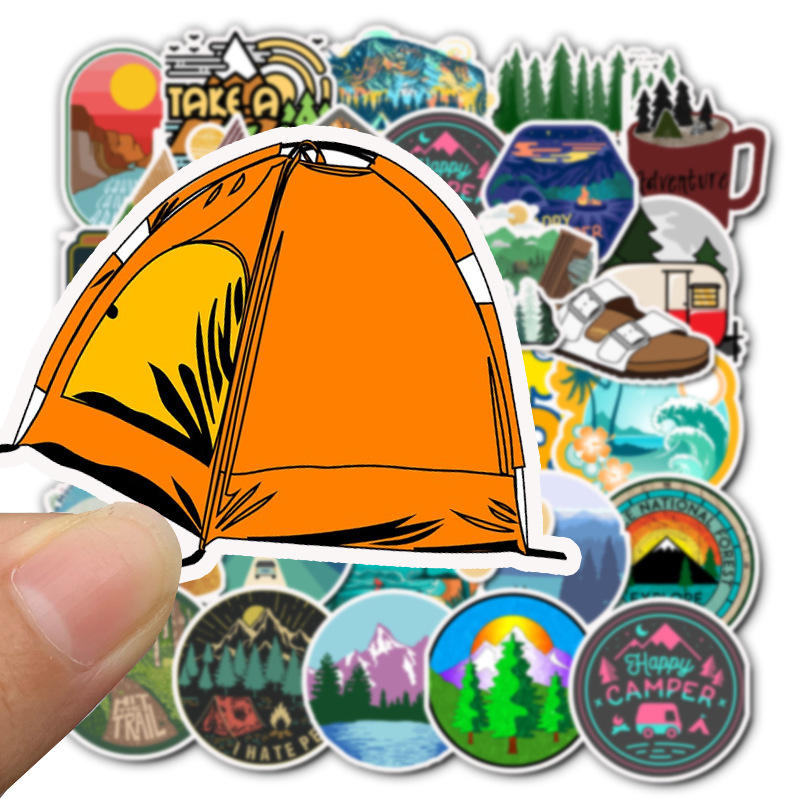 50 PCS Camping Travel Stickers Adventure Outdoor Landscape Sticker Scrapbooking Waterproof Sticker For Laptop Travel Case Fridge
